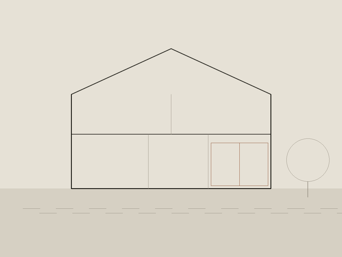 Sectional drawing of a family house opening onto a garden